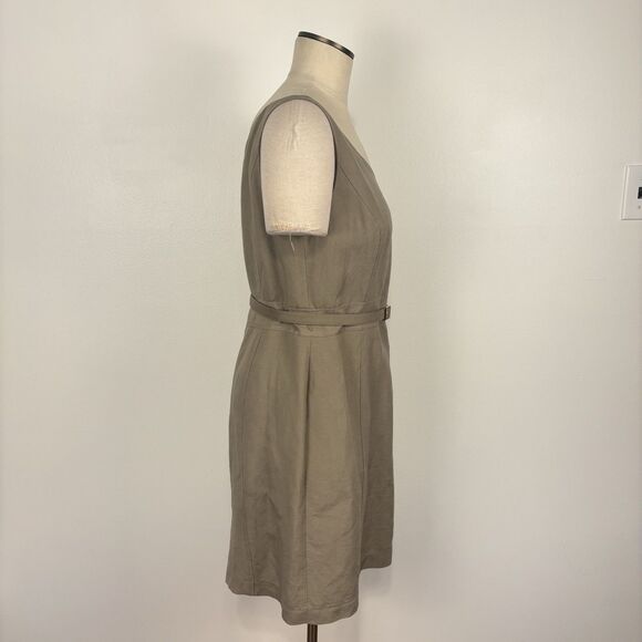 Isabella Demarco Size 8 Linen Blend Sheath Dress Tahari Levine Belted Taupe - Picture 2 of 7